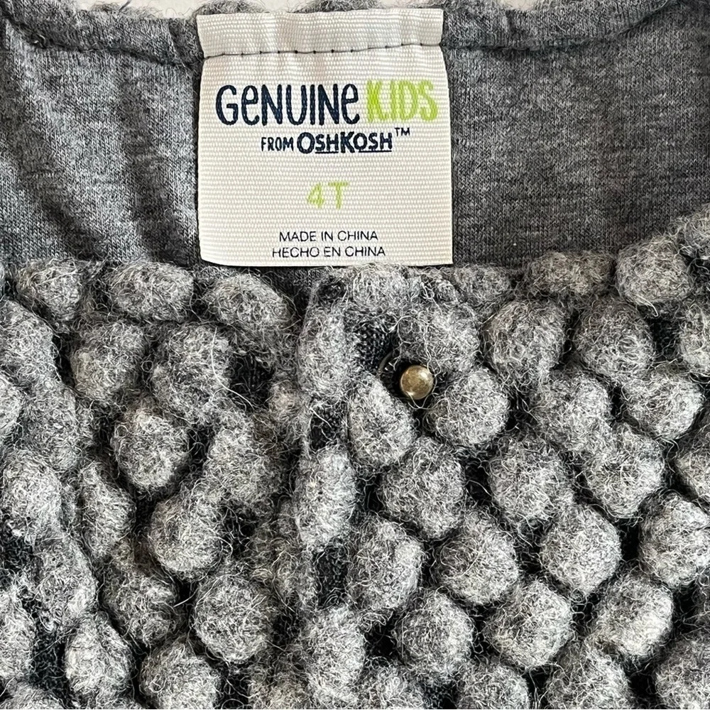 OshKosh Wool Blend Bobble Jacket Gray 4T Jersey Knit Lined